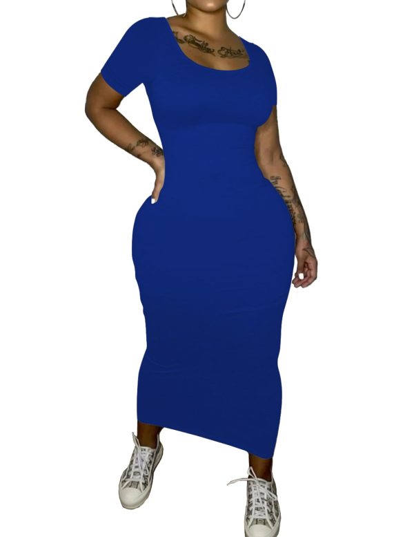Women's Casual Bodycon Maxi Dress Summer Scoop Neck Short Sleeve Long Fitted Dresses Club Party