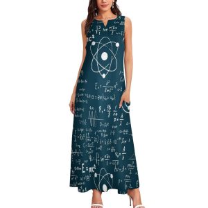 Physical Mathematics Science Formula Women's Maxi Dress Summer Sleeveless Casual Long Dresses with Pockets