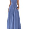 Women's Smocked Maxi Dresses 2025 Summer Beach Sundress Casual Spaghetti Strap Swing A Line Long Flowy Dress