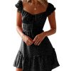 Womens Summer Ruffle Sleeve Sweetheart Neckline Printing Dress Mini Dresses