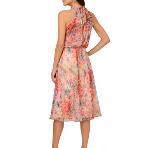 Women's Halter Tie Blouson Midi Dress