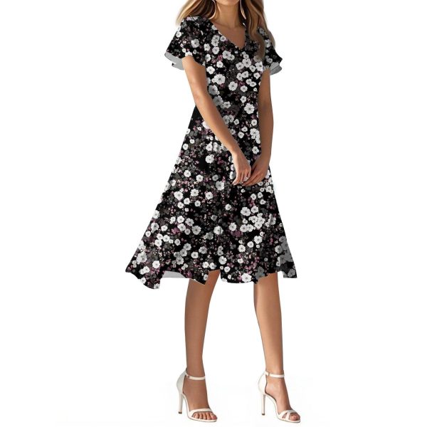 Sexy Dresses for Women Date Night V Neck Boho Knee Length Summer 2025 Tie Dye Floral Short Sleeve Short Skirt
