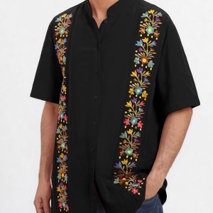 Men's Traditional Mexican Guayabera Shirt Short Sleeve Button Down Embroidered Shirt for Cinco De Mayo Shirts
