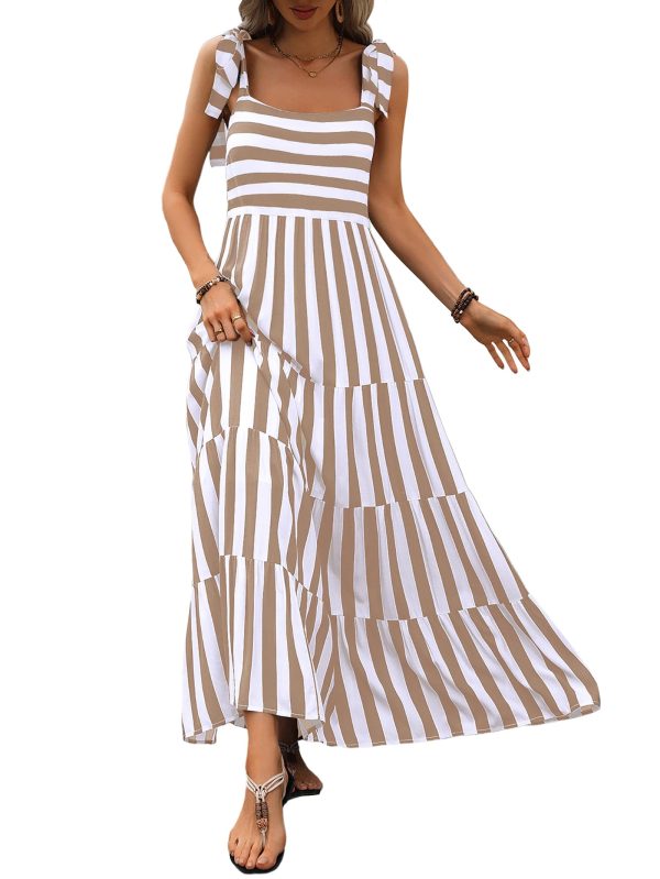 Women Dresses 2025 Summer Floral Sleeveless Maxi Dress Casual Spaghetti Strap Tiered Flowy Beach Long Dress