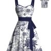 Matchable Couples' Hawaiian Outfit Porcelain Style Floral Print Men's Shirt Or Women's Belted Mini Dress