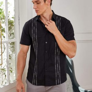 Mens Cuban Guayabera Shirt Short Sleeve Linen Button Down Shirts Casual Summer Beach Tops
