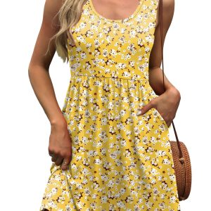 Women's Summer Dress 2025 A-Line Sleeveless Casual Sundress with Pockets Floral/Solid