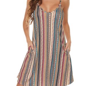 Womens Spaghetti Strap Dress Summer Dresses Beach Cover Ups Casual Sundresses with Pockets