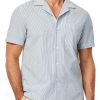 Men's Seersucker Shirts Short Sleeve Casual Shirts Button Down Shirt Beach Summer Vacation Wedding Shirt