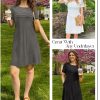 Women's Summer Short Lace Sleeve T Shirt Dress Casual Crew Neck Pleated Front Shift Dresses