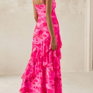 Maxi Dresses for Women 2025 Floral Beach Sundress Spaghetti Strap Tiered Summer Wedding Guest Long Dress