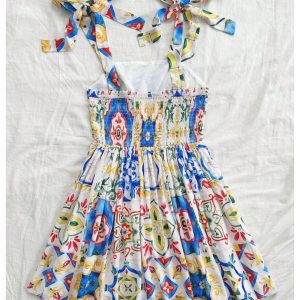 Women's Summer Floral Print Tie Shoulder Cami Dress Flare Hem Boho Mini Dress