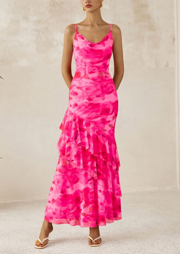 Maxi Dresses for Women 2025 Floral Beach Sundress Spaghetti Strap Tiered Summer Wedding Guest Long Dress